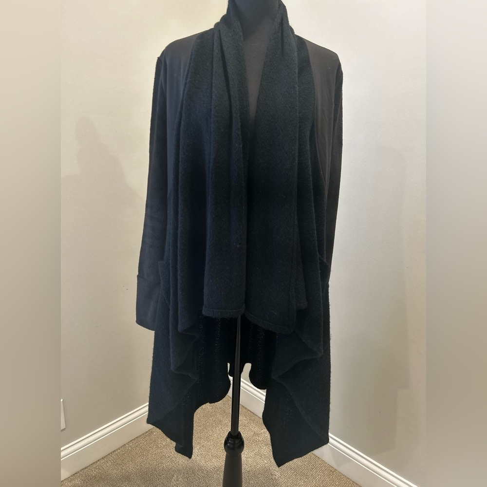 VENUS Long Sleeve Cardigan Duster with Faux Suede Sleeves, Shoulder and Back